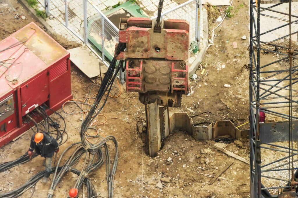 Vibrohammer bei Spundwandarbeiten